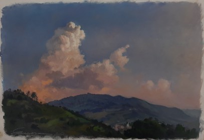 CARLOS GUERRA. Paisaje con nube de atardecer. oleo sobre lienzo. 40x30 cm. $ 1.900.000